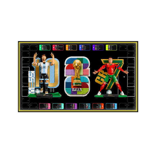 Wandrahmen für LEGO®  FIFA World Cup 2026 Emblem, Lionel Messi & Cristiano Ronaldo – Fußballlegenden (43032, 43015, 43016)