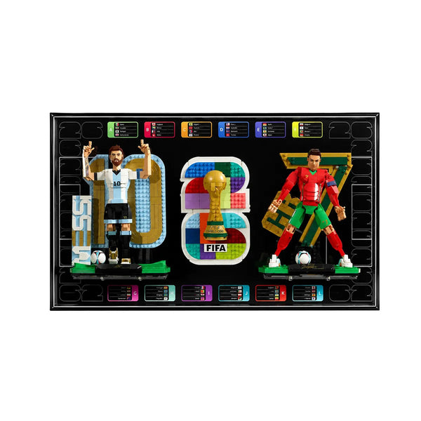 Wandrahmen für LEGO®  FIFA World Cup 2026 Emblem, Lionel Messi & Cristiano Ronaldo – Fußballlegenden (43032, 43015, 43016)