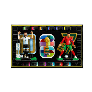 Wandrahmen für LEGO®  FIFA World Cup 2026 Emblem, Lionel Messi & Cristiano Ronaldo – Fußballlegenden (43032, 43015, 43016)