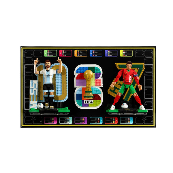 Wandrahmen für LEGO®  FIFA World Cup 2026 Emblem, Lionel Messi & Cristiano Ronaldo – Fußballlegenden (43032, 43015, 43016)