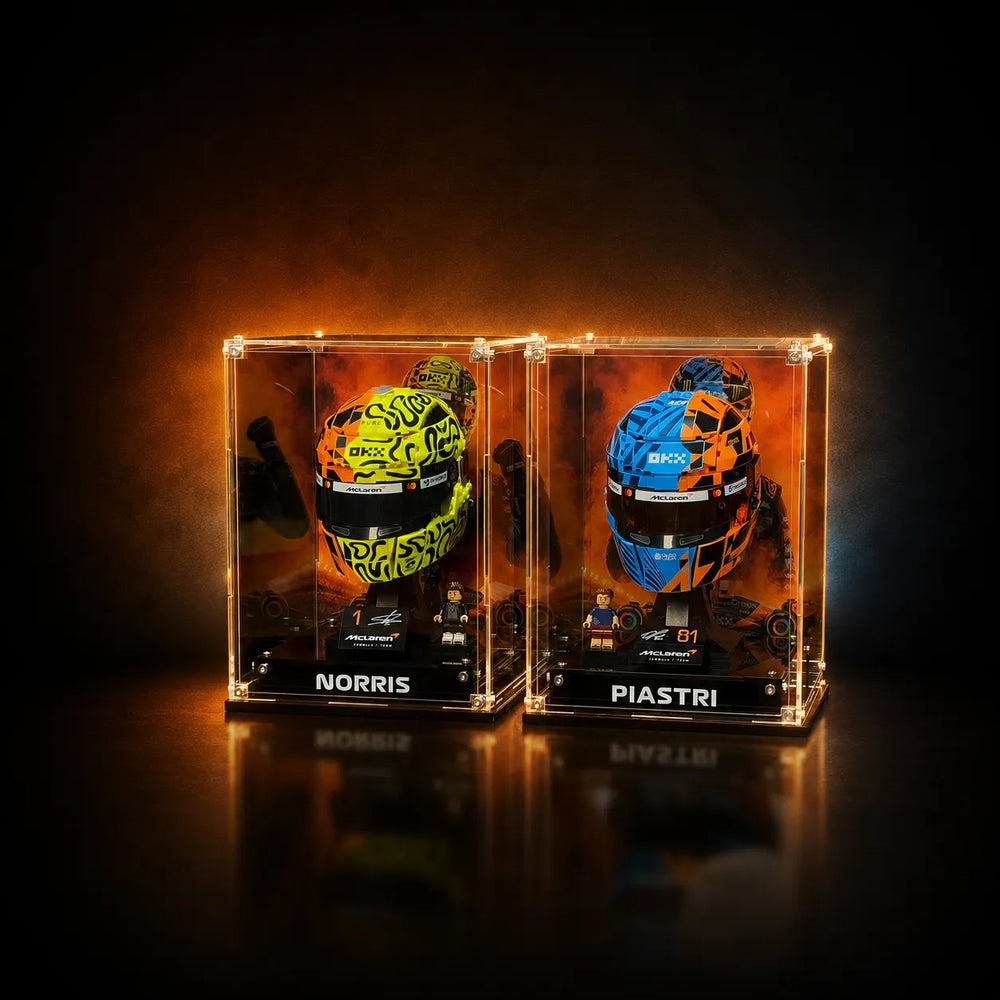 Acryl-Vitrine für LEGO® McLaren Mastercard F1® Team Oscar Piastri Helm/Lando Norris’ Helm 43017/43023