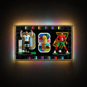 Wandrahmen für LEGO®  FIFA World Cup 2026 Emblem, Lionel Messi & Cristiano Ronaldo – Fußballlegenden (43032, 43015, 43016)