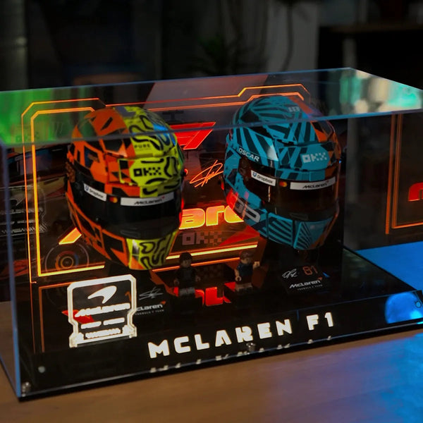 Acryl-Vitrine für LEGO® McLaren Mastercard F1® Team Lando Norris’ Helm Und Oscar Piastri Helm 43023/43017