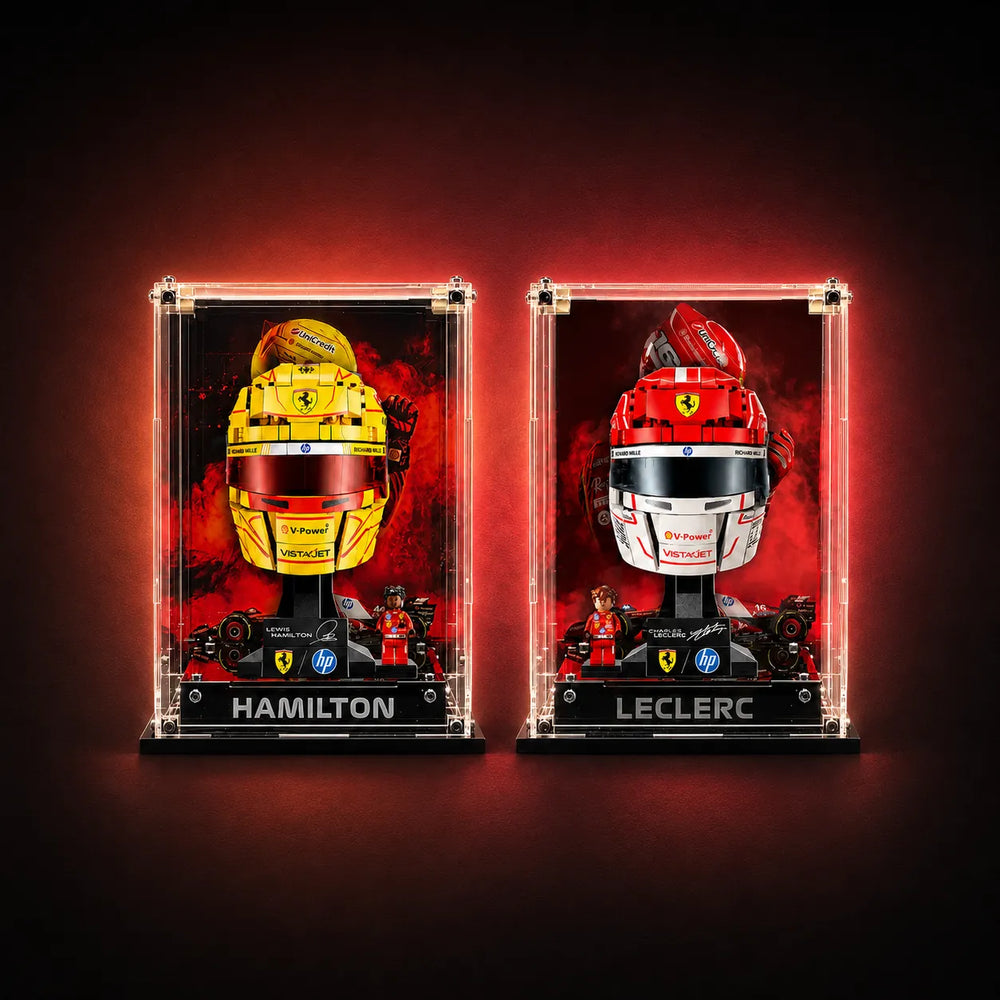 Acryl-Vitrine für LEGO® Scuderia Ferrari HP Lewis Hamilton Helm/Charles Leclerc Helm 43022 / 43014
