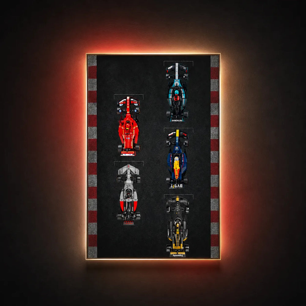 Wanddisplay für LEGO® Speed Champions F1 | 5 Fahrzeuge