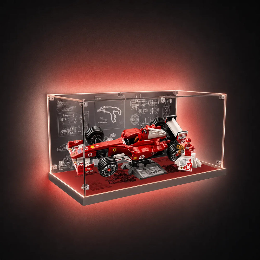 Acryl-Vitrine für LEGO® Icons Ferrari F2004 und Michael Schumacher 11375