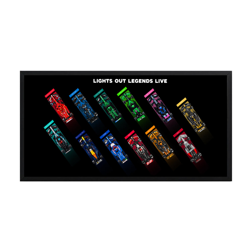 Wandrahmen für LEGO® Speed Champions F1 Kollektion | 12 Fahrzeuge | Legends Live | Schwarz | 110 x 50 cm