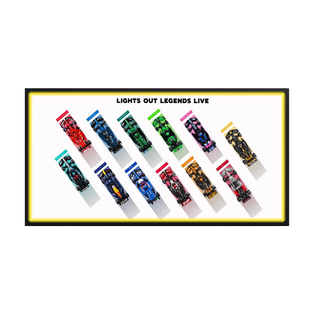 Wandrahmen für LEGO® Speed Champions F1 Kollektion | 12 Fahrzeuge | Legends Live | Weiß | 110 x 50 cm