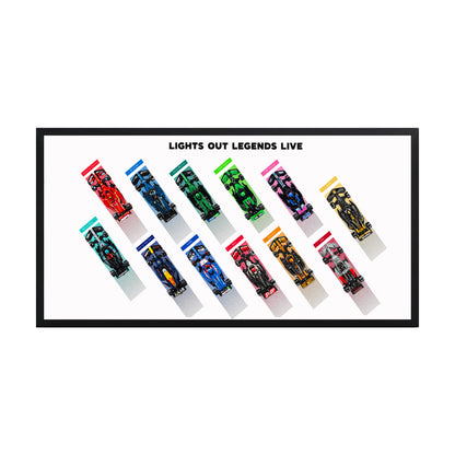 Wandrahmen für LEGO® Speed Champions F1 Kollektion | 12 Fahrzeuge | Legends Live | Weiß | 110 x 50 cm